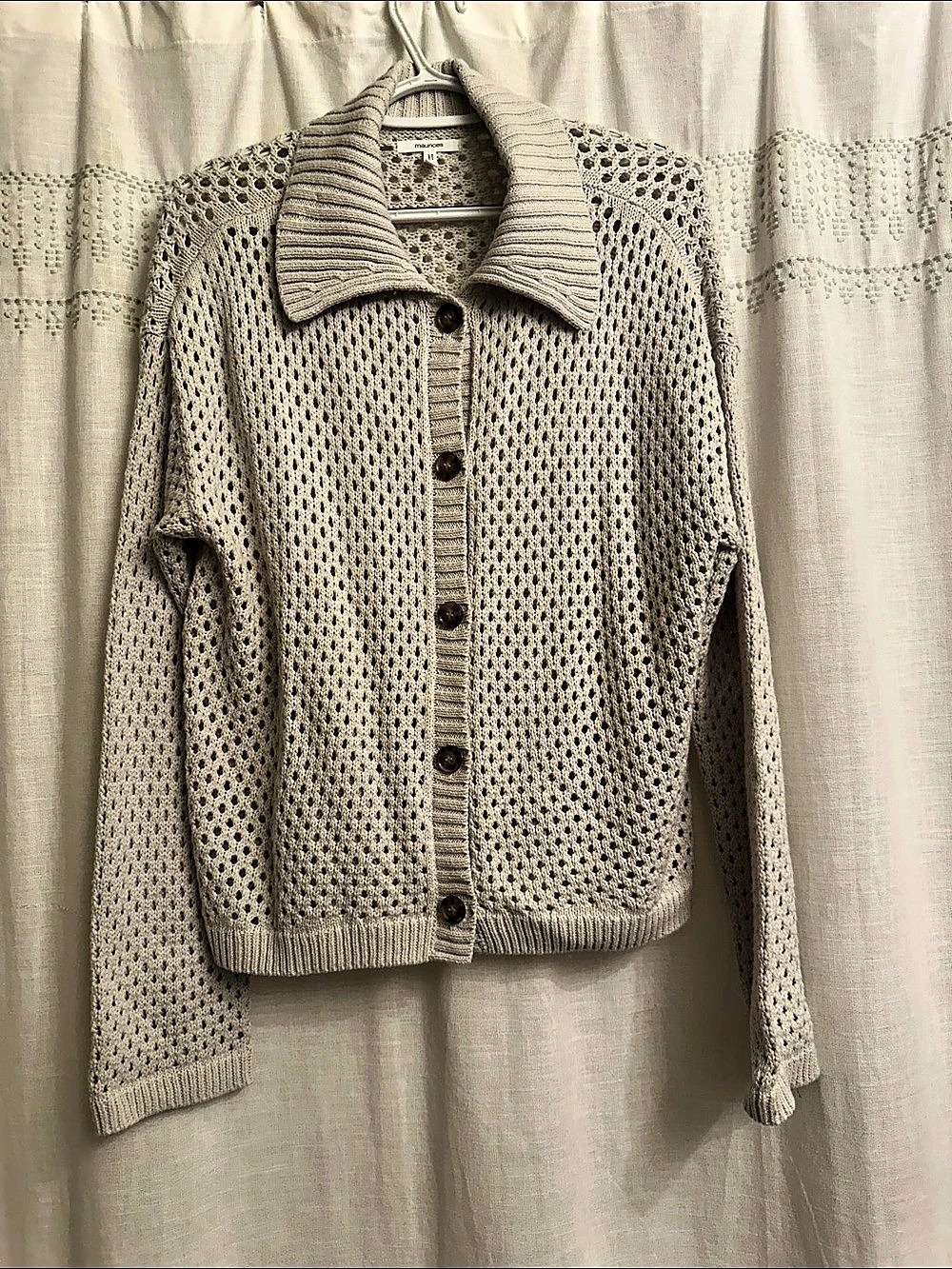 Maurices Open Knit Button-Front Cardigan in Beige Size Medium